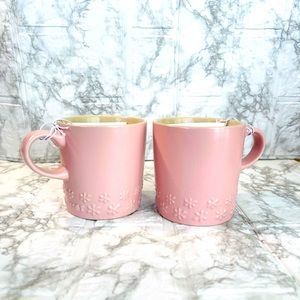 New Le Creuset Fleur Satin Sugar Pink 350 ml Coffee Mug Cup Set Of 2